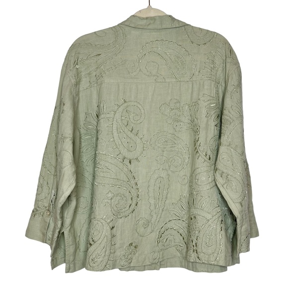 Vintage CHICO’S 100% Linen Embroidered Button Down Shirt Shacket. Size L - Picture 2 of 7